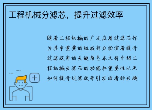 工程机械分滤芯，提升过滤效率