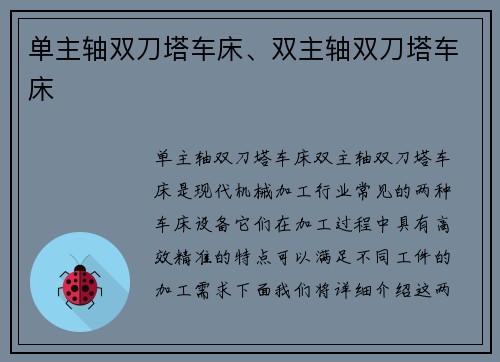 单主轴双刀塔车床、双主轴双刀塔车床